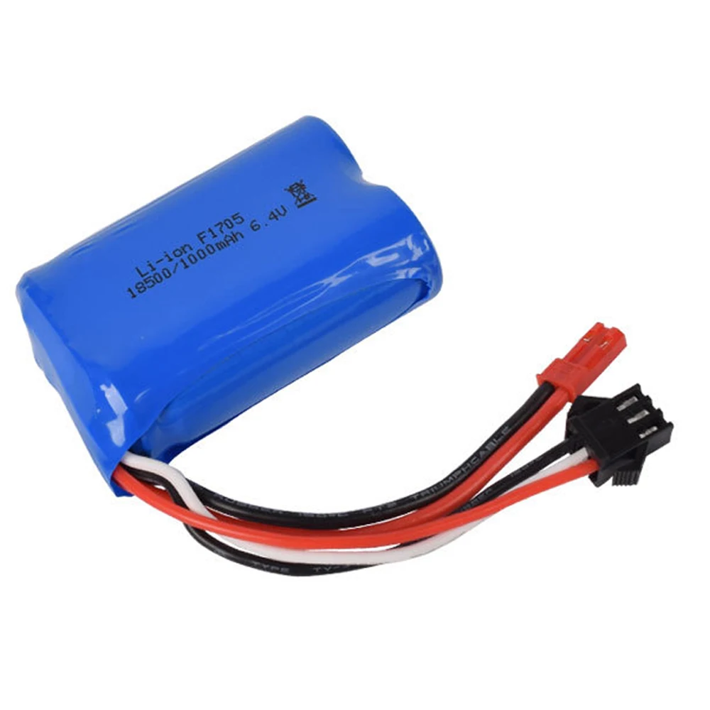 6.4V 1000mAh Li-ion Battery JST-2P Plug with Charger for wltoys A303 A313 A323 A333 1/12 RC Cars Boats Turcks toys parts 18500