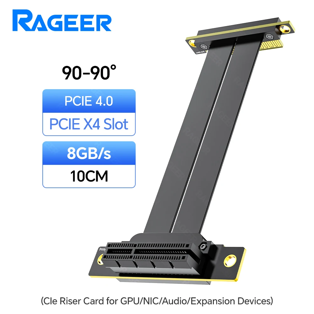 RAGEER PCIe 3.0/4.0 X4 verlengkabel is anti-interferentiebestendig, stabiele gegevensoverdracht, ondersteunt risercards/adapters.
