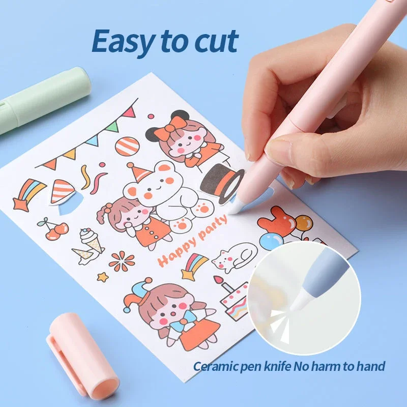 Mini Portable Folding Scissors with Pen Knife 2 in 1 Paper Cutter Utility Knife DIY Art Crafts Cutting Tools Cute for Students