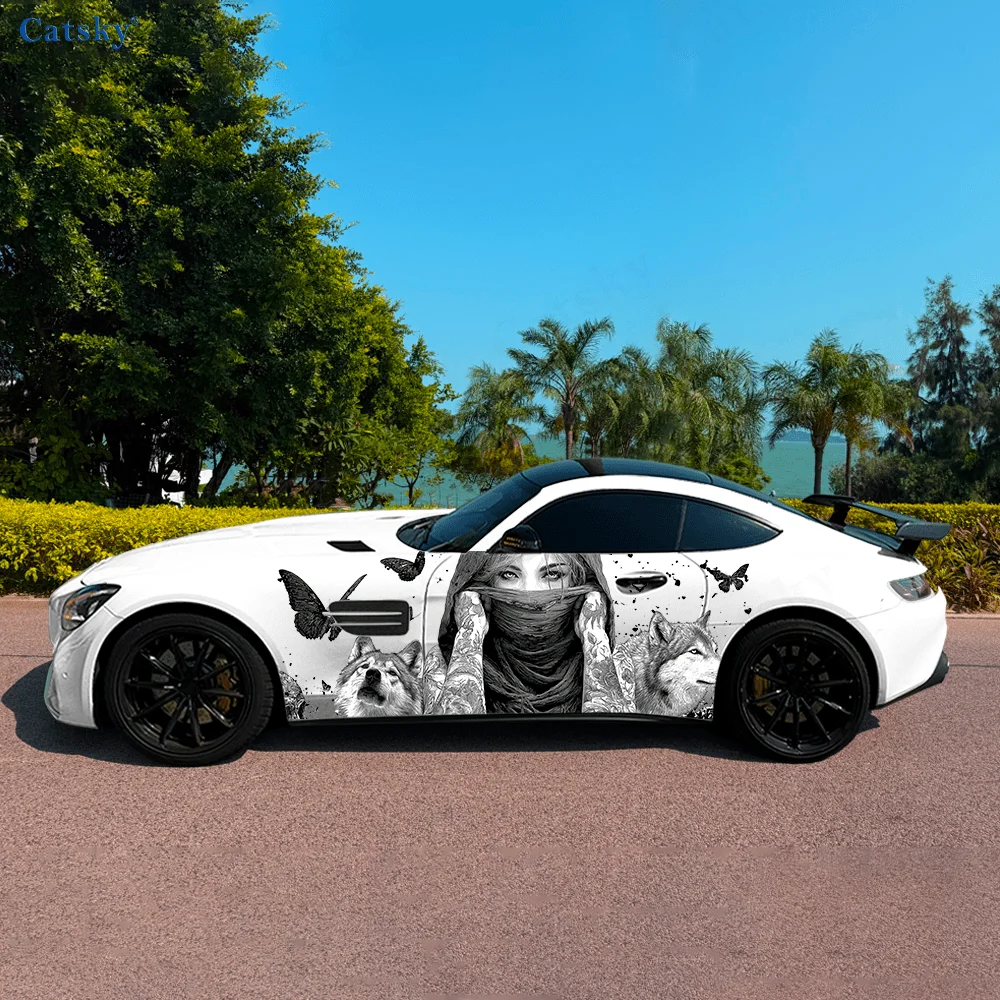 Mask Women Wolf Skull Car Vinyl Wraps Decal Self-adhesive PVC Sticker Suitable for Trucks SUV Decoration Auto Accessories Gift