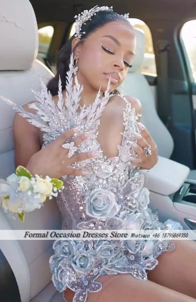 Short Prom Dresses For Girls 2026 Sleeveless Hand Made Flowers Sequins Diamonds Evening Birthday Gowns Gala Gown Customized view 2