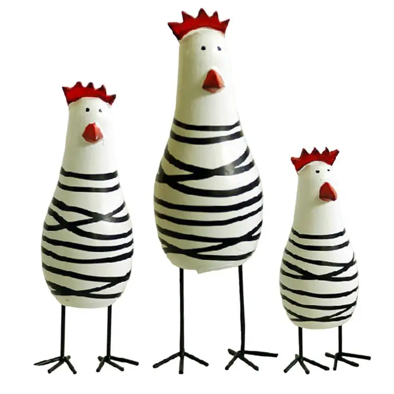 3Pcs Hand Painted Chicken Ornament Wood Chicken Figurine Rooster Gifts