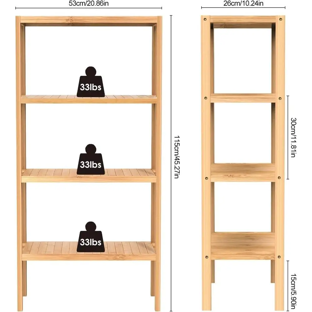 4 Tier Bamboo Storage Shelf Freestanding Bookcase Bathroom Kitchen Organizer Sturdy Moisture Resistant Space Saving Rack