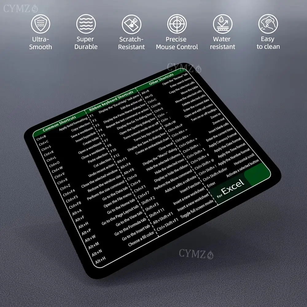 Alas Mouse HD Print Excel dengan Tombol Pintasan 29X25CM, Alas Meja dengan Tepi Jahitan Anti Selip, Aksesoris Meja, Alas Meja Kantor