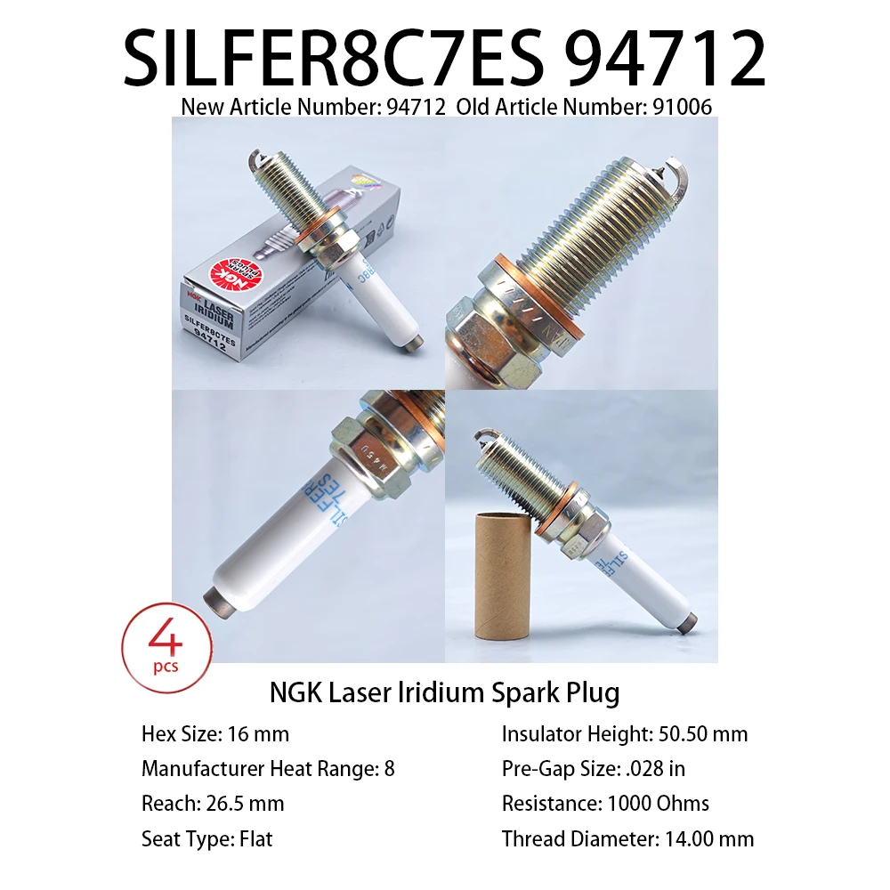 4pcs Original NGK Iridium Spark Plug SILFER8C7ES 94712 Suitable For Some Models Of Audi OEM 06K905601M, 079905626M