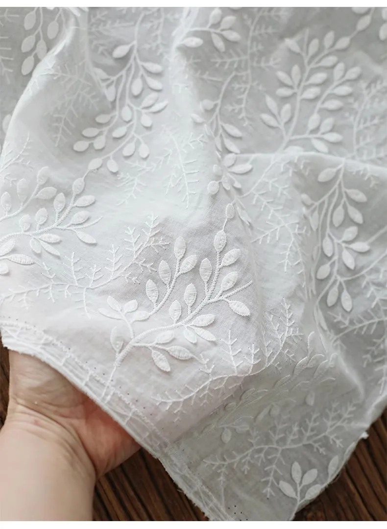 White leaf cotton three-dimensional embroidered fabric embroidery lace skirt shirt clothing design