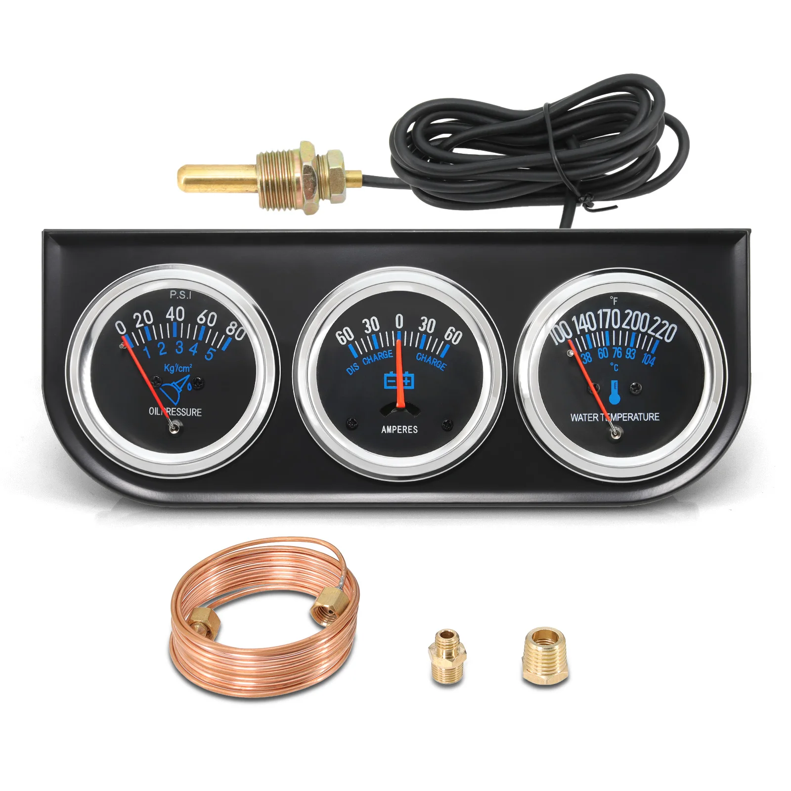

RYSJM 3 In 1 Car Digital Gauge Water Temp + Oil Pressure + AMP Meter Kit Auto Gauge For 12V Universal Car Truck Car With Sensor