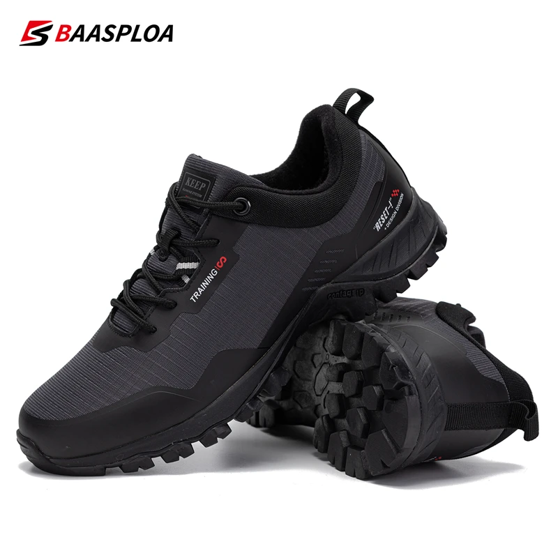 Baasploa Men Hiking Shoes Leather Waterproof Outdoor Sneakers Comfort Male Climbing Non-Slip Wear Resistant Walking Shoes