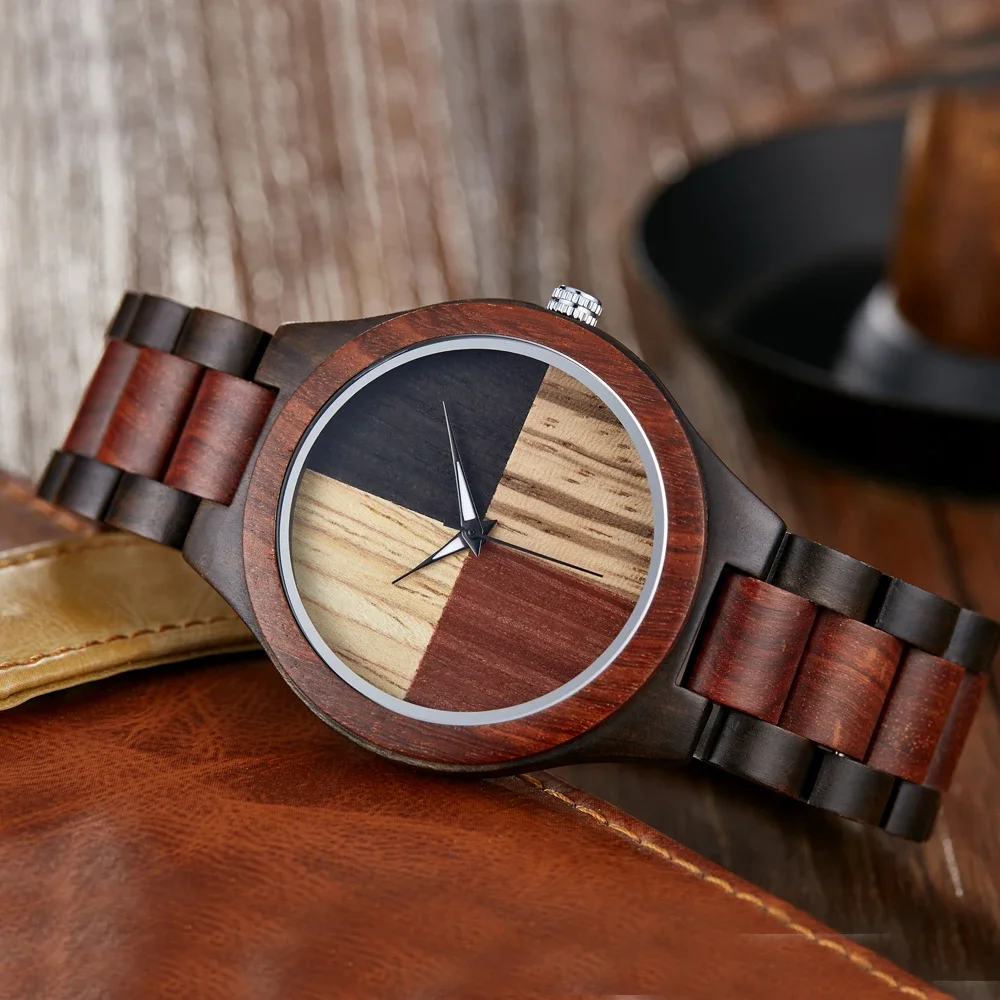 New Fashionable Double Color Plaid Wood Watch Men's Featured Business Leisure Lightweight Strap Accessories Watch