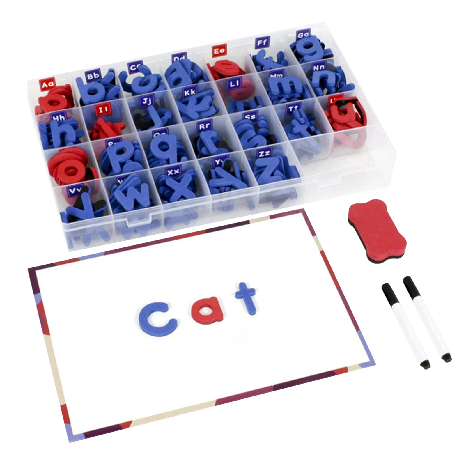 magnetic-letters-kit-alphabet-magnets-abc-foam-large-double-side-magnet-board-pen-board-eraser-storage-box-refridge-magnets