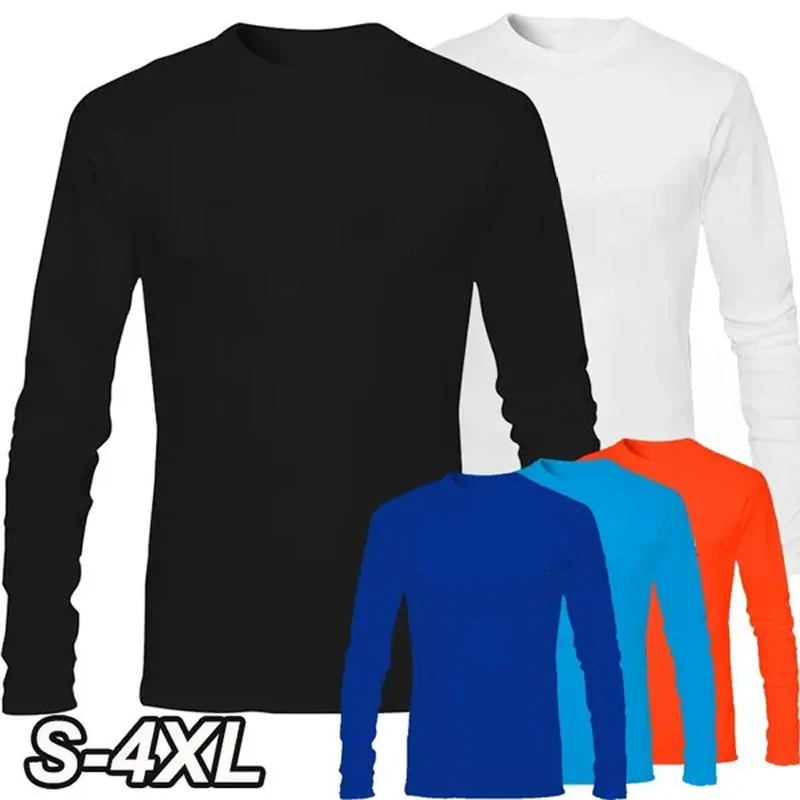 Fashion Cotton Korean Men's T Shirt Solid Color New Long Sleeve Autumn Tees Street Trendy Sports Running Fitness Workout Clothes