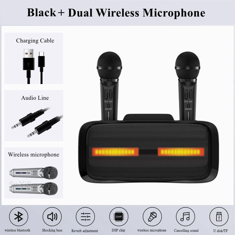 

Home Theater Sound System Dual Wireless Microphone High Power Bluetooth Speaker Outdoor Subwoofer Suitable Mobile Phone, TV, PC