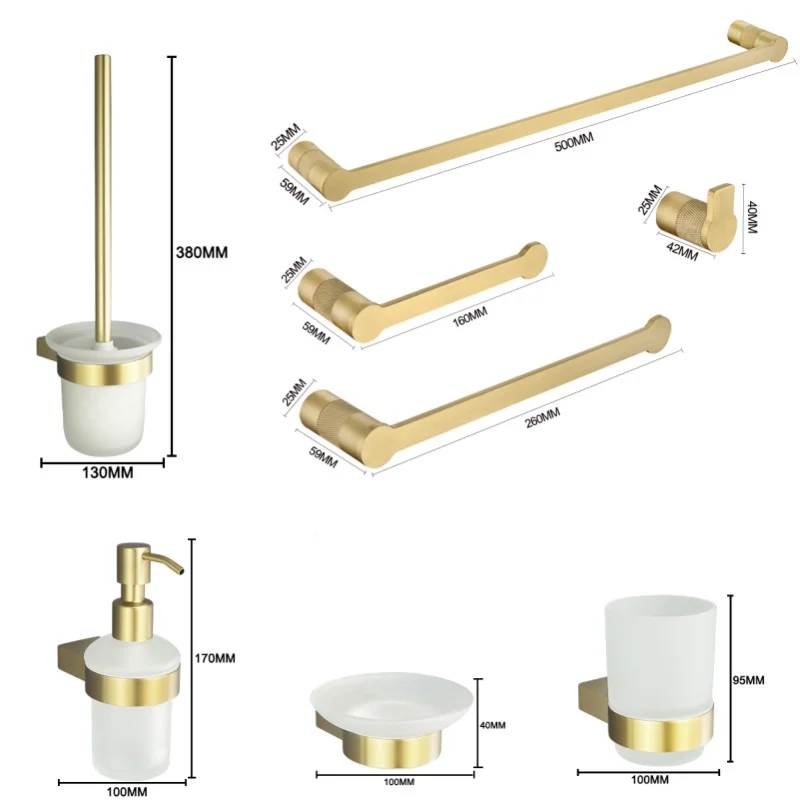 

Набор для ванной комнаты из нержавеющей стали с покрытием под матовое золото: настенный держатель для полотенец, мыльница, щетка для мытья посуды