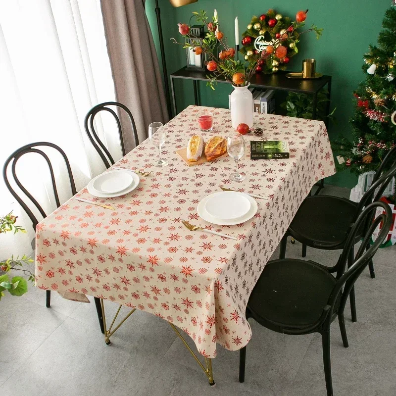 Cotton Linen Table Cloth New Rectangular Decorative Desk  Fabric Anti Slip Dining Table Dustproof Hot Stamping Snowflake Cloth