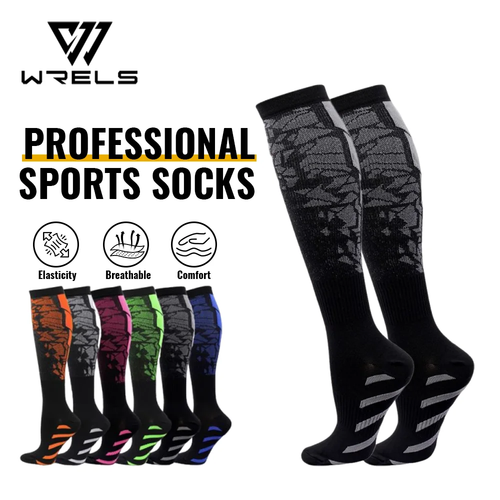 WRELS 1/2/3 Pairs Compression Socks Men Women Cushioned Non-Slip Running Athletic Socks Soccer Arch Support Knee High Socks