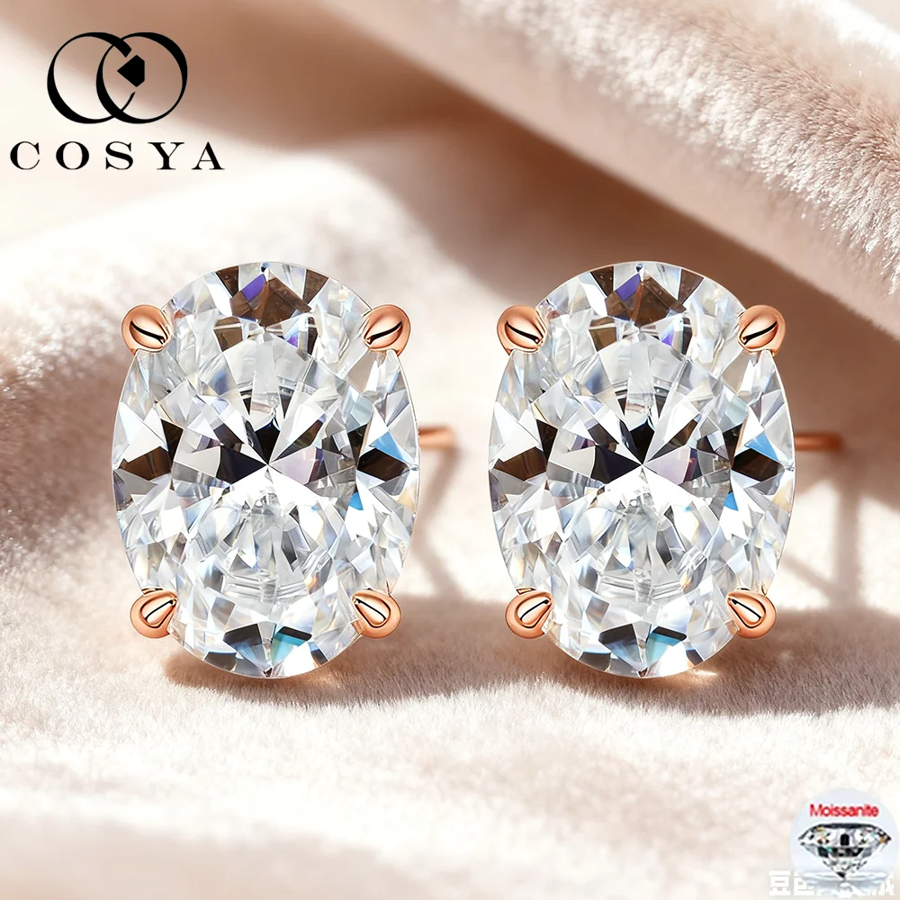 

COSYA Rose Gold 1-4CT Oval Cut Moissanite Earrings For Women 100% S925 Silver Sparkling Lab Diamond Wedding Classic Jewelry