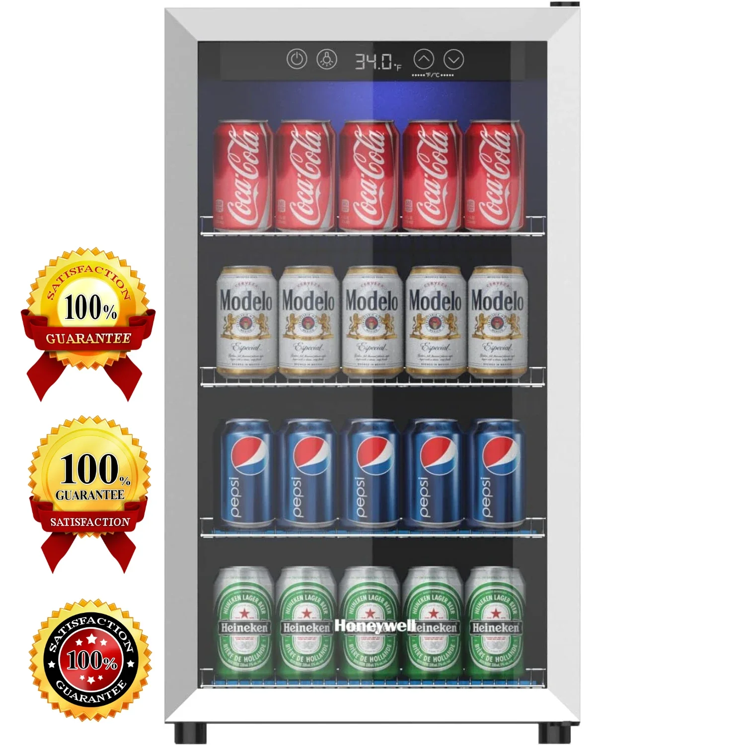 Beverage Refrigerator and Cooler, 115 Can Mini Fridge with Glass Door for Soda Beer or Wine w/ Adjustable Removable Shelving