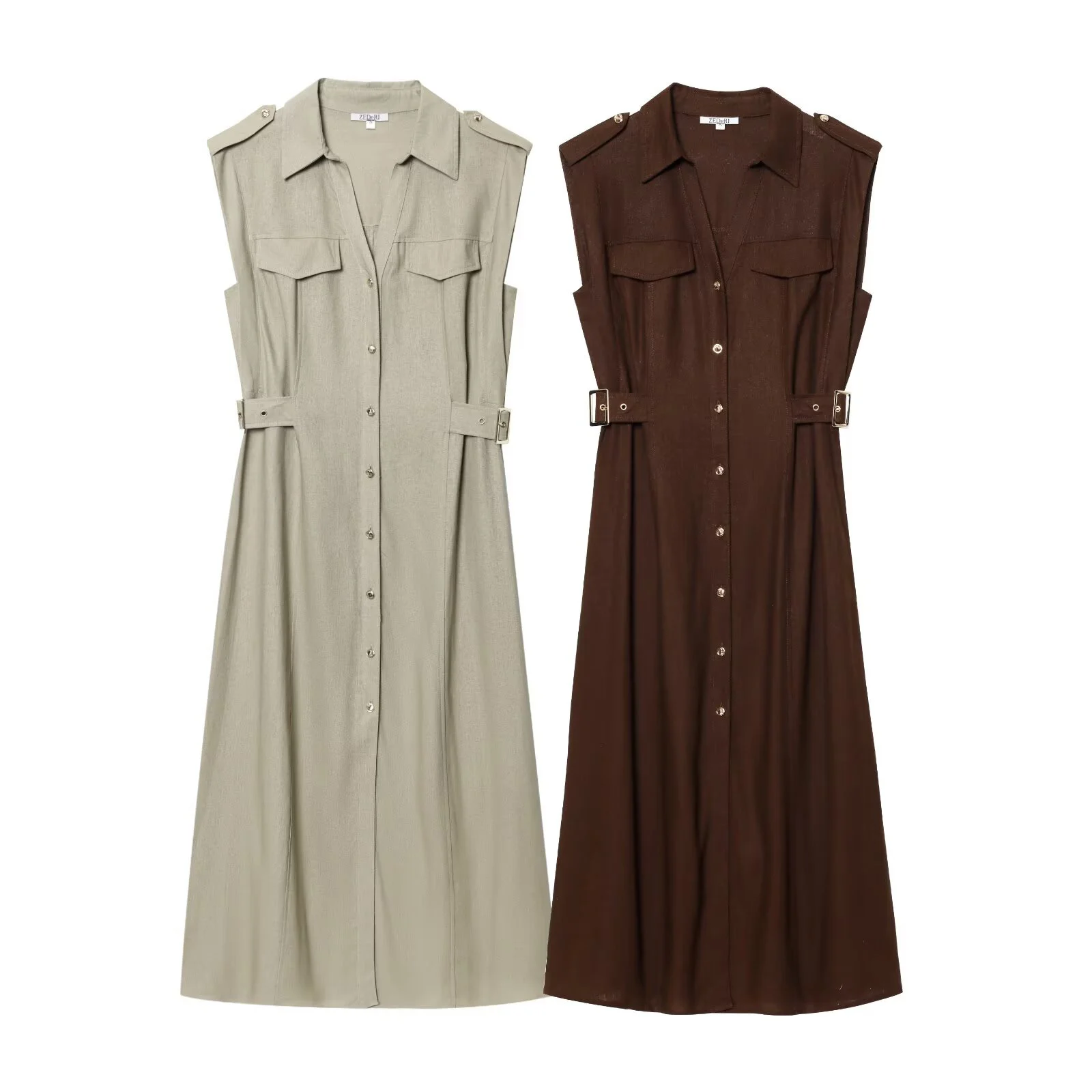 Damen Sommer Neues Produkt Süßes und modisches Temperament Bequemes ärmelloses MIDI-Kleid mit V-Ausschnitt