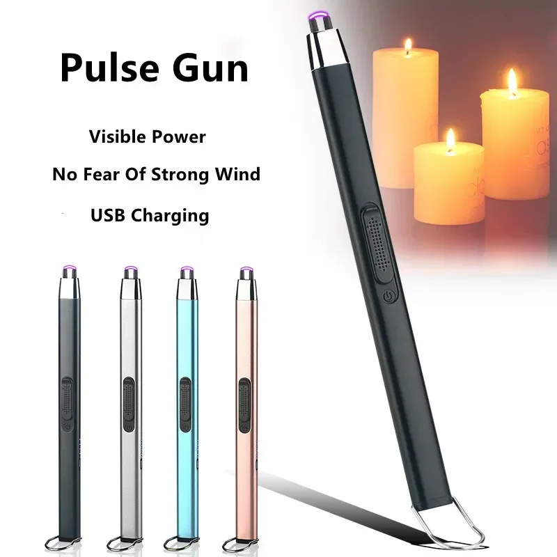 Portable USB Type C Charging Hook Metal Electric Arc Ignition Gun Outdoor Windproof Kitchen Candle BBQ Gas Stove Pulse Lighter