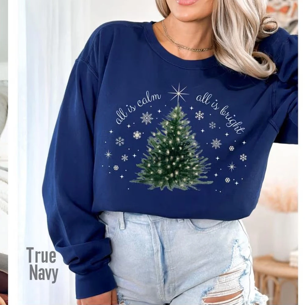Damen Vintage Weihnachtsbaum Unisex Sweatshirt Minimal Chic Urlaub Sweatshirt Langarm Fleece Y2K Pullover Tägliche Streetwear