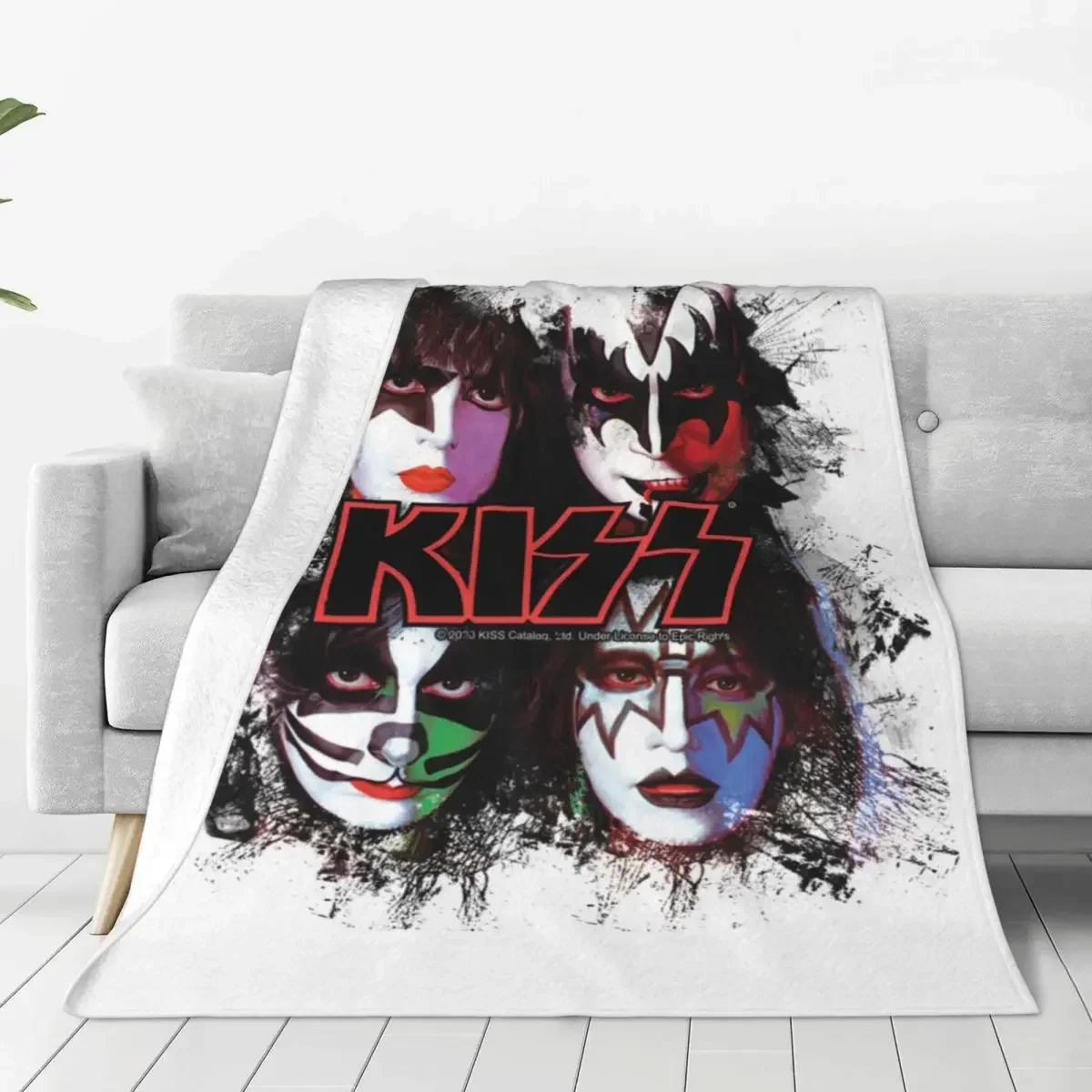 Kiss Music Band Flannel Blankets Quality Soft Warm Members Faces Throw Blanket Autumn Camping Couch Bed Graphic Bedspread