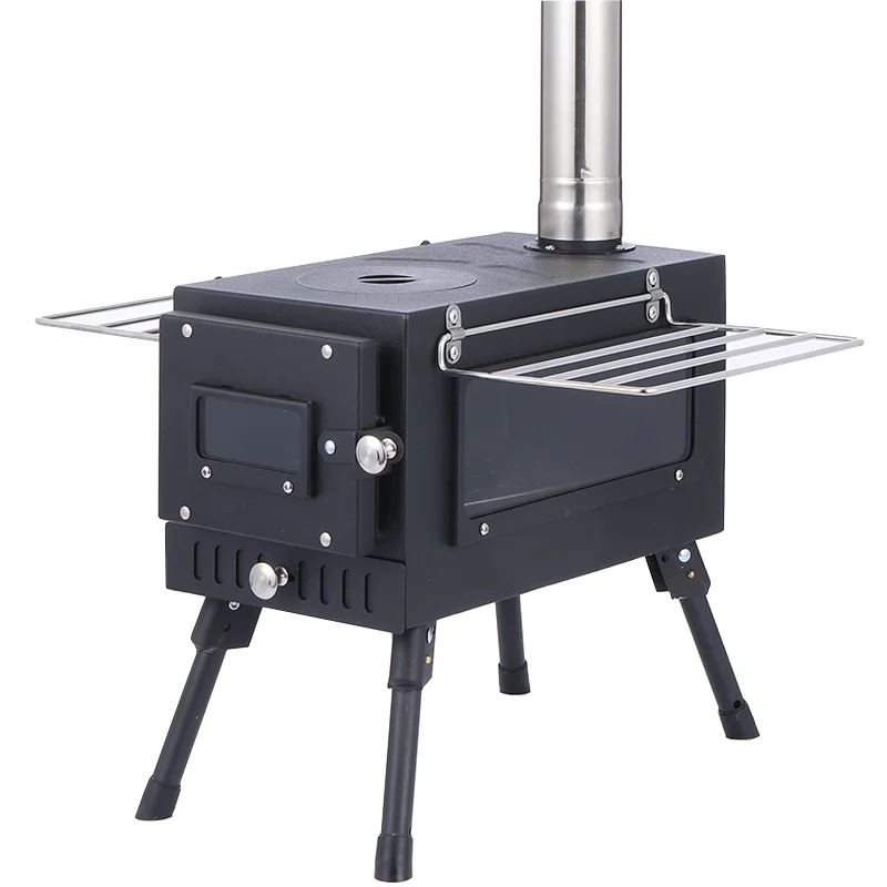 Luling ZA460H Folding Outdoor BBQ & Tent Stove Carbon Steel Charcoal Grill for Camping - Multi-functional Wood Burning Heater
