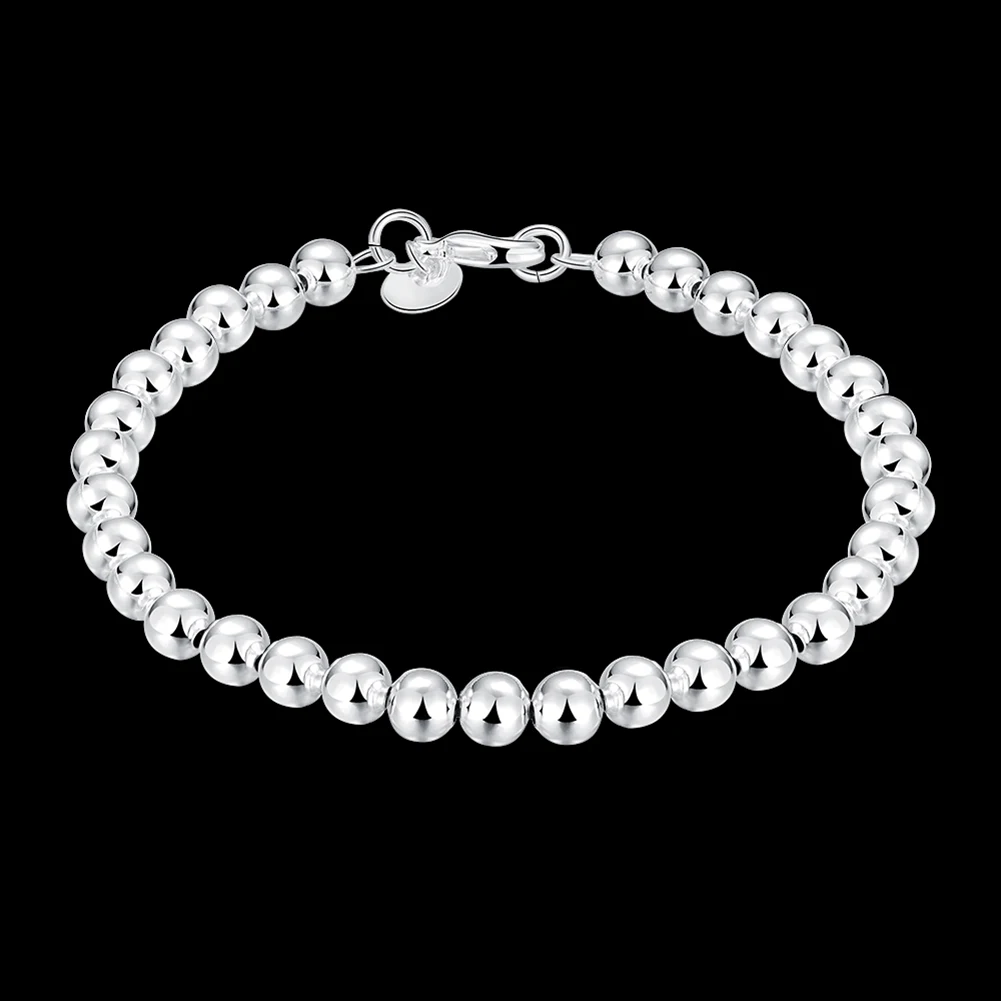 

925 Sterling Silver Charm 6mm Beads Chain Bracelet For Men Woman Luxury Fashion Party Wedding Accessories Jewelry Christmas Gift