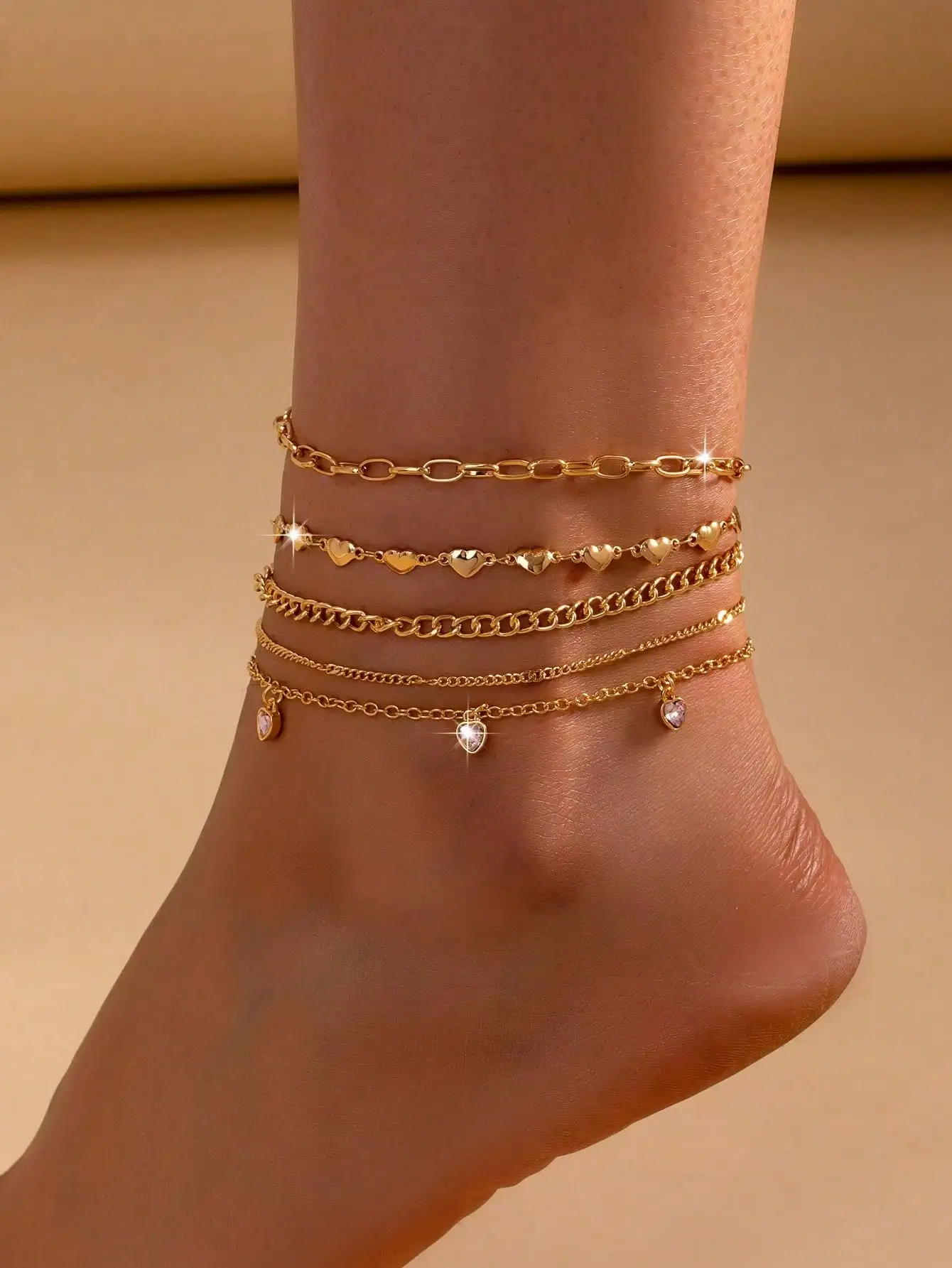 Set of Five Bohemian Beach Vacation Sexy Love-Themed Anklets for Women