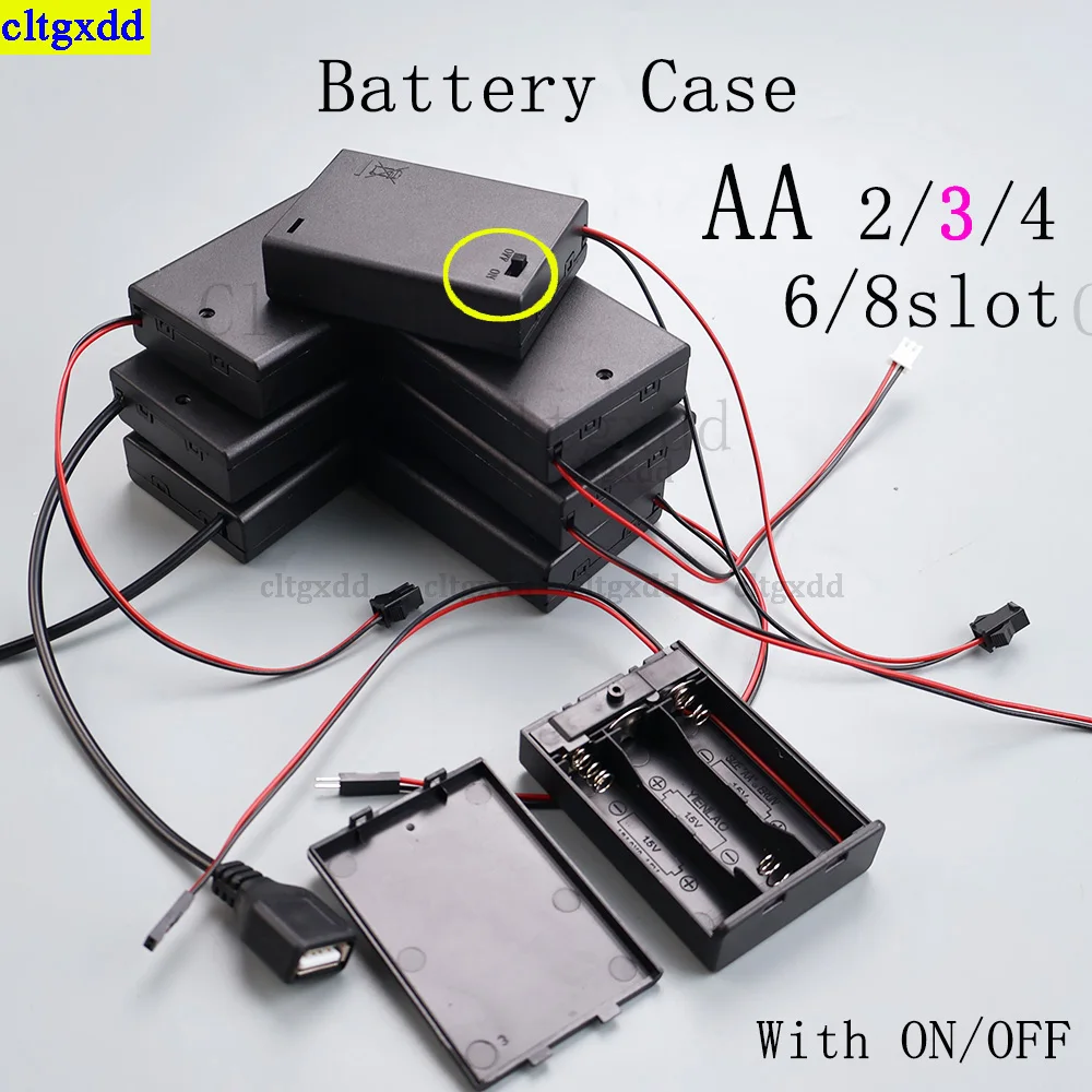 

Cltgxdd 1 set 3-slot AA battery holder cartridge PH2.0 XH2.54 SM Dupont DC USB lead with on/off switch cover 2 3 4 6 8 slots