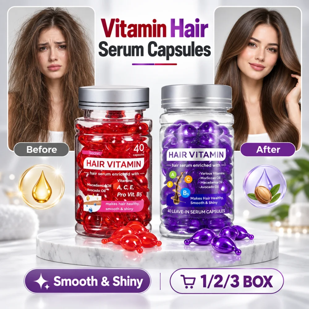 Hair Serum Capsules 40Pcs Avocado Macadamia Oil Vitamins A C E Biotin Leave In Repair Serum for Smooth Shiny Damaged Hair