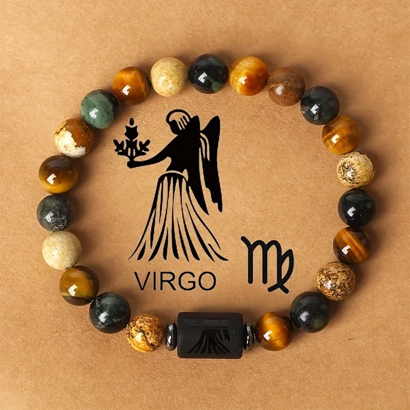 12 Zodiac Signs Constellation Charm Bracelet Men Women Fashion Tiger Eye Stone Beaded Bracelets Virgo Leo Libra Couple Jewelry