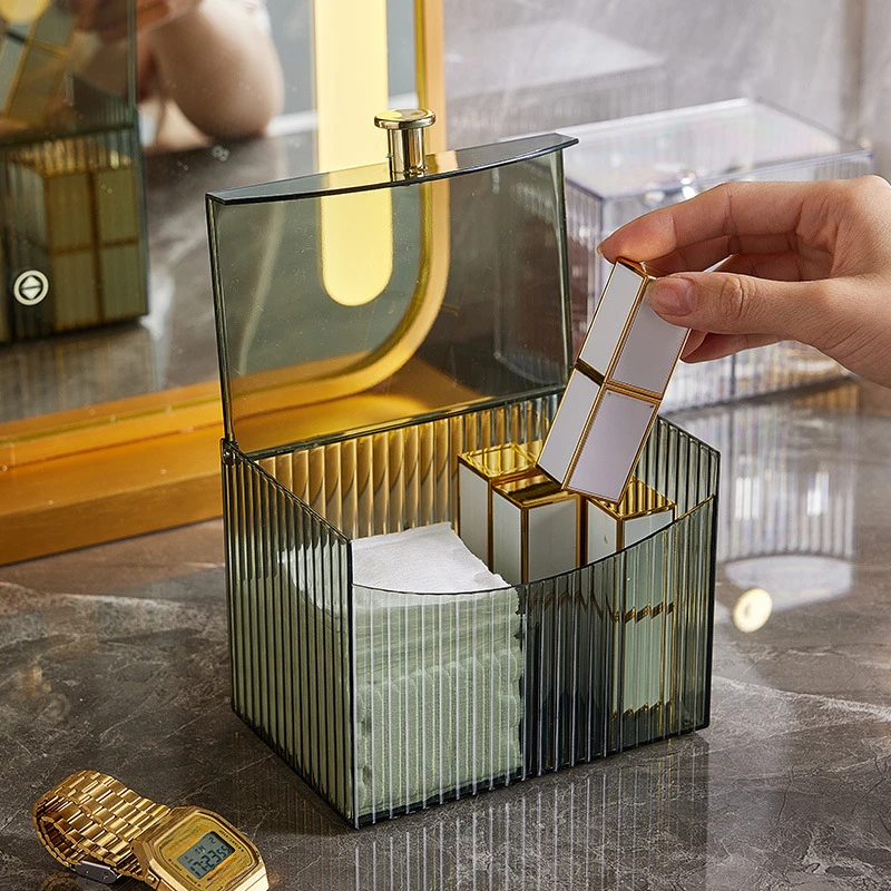 Boîte de rangement pour coton-tige, boîte à bijoux transparente anti-poussière de bureau, démaquillage, organisateur de rangement de coton, conteneur de rouge à lèvres