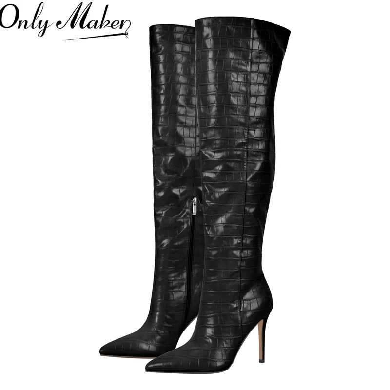 Onlymaker Women Boots Pointed Toe Side Zipper  Thin High Heels Concise Sexy Party Spring Autumn Over The Knee   Boots