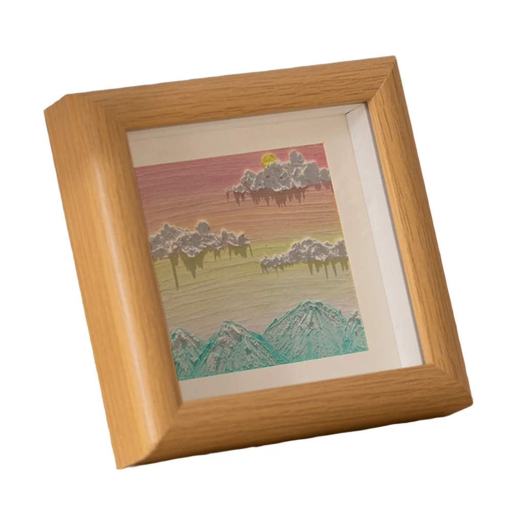 Wood Hollow Photo Frame 15x15cm For Drawing Artwork Display Coffee White Oak Walnut Color Tabletop Picture Frame