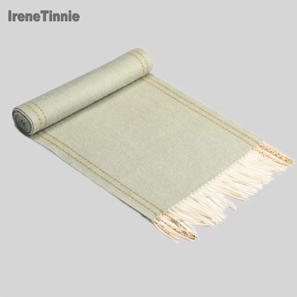 IRENE TINNIE, bufanda de Cachemira de 100% suave y cálida para mujer, bufandas de lana 30*180, chales Pashmina de color caqui, Poncho para hombre, bufandas de Cachemira
