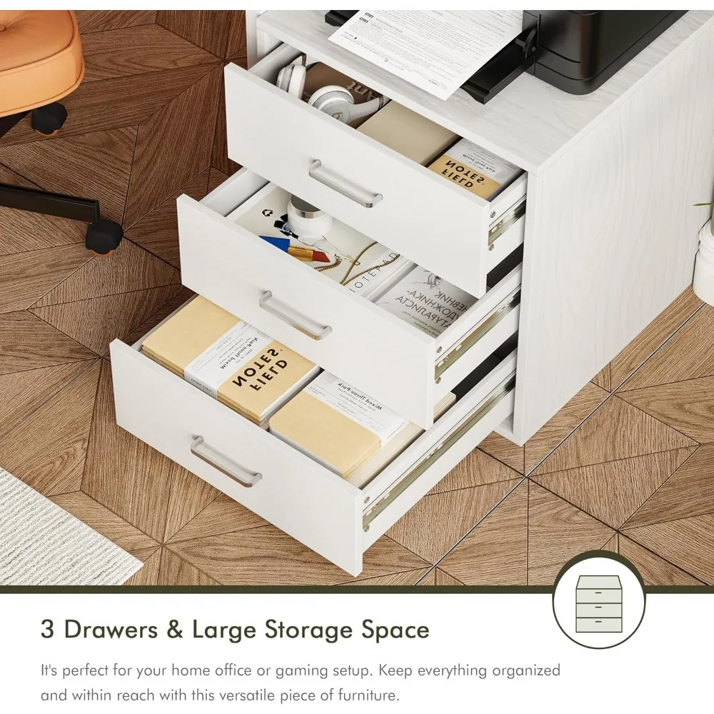 Desk 67 Inch Long Desk with Heavy Duty Leg & LED Light, Home Office Desk with Printer Rack and Monitor Shelf for Bedroom