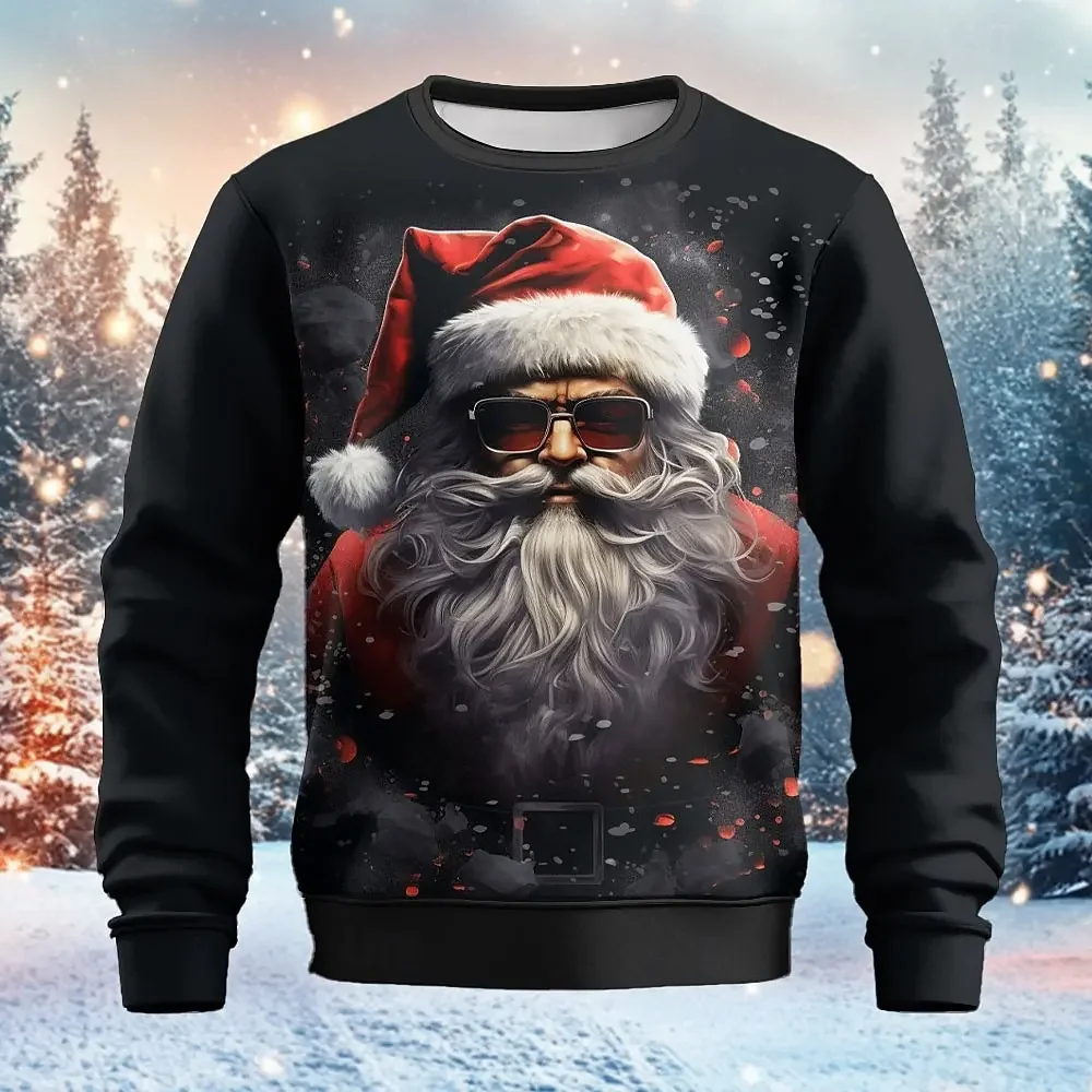 2024 New Year Christmas Men's Sweatshirts Pullover Santa Claus Graphic Sweatshirt Long Sleeves Hoodies Oversized Unisex Clothing