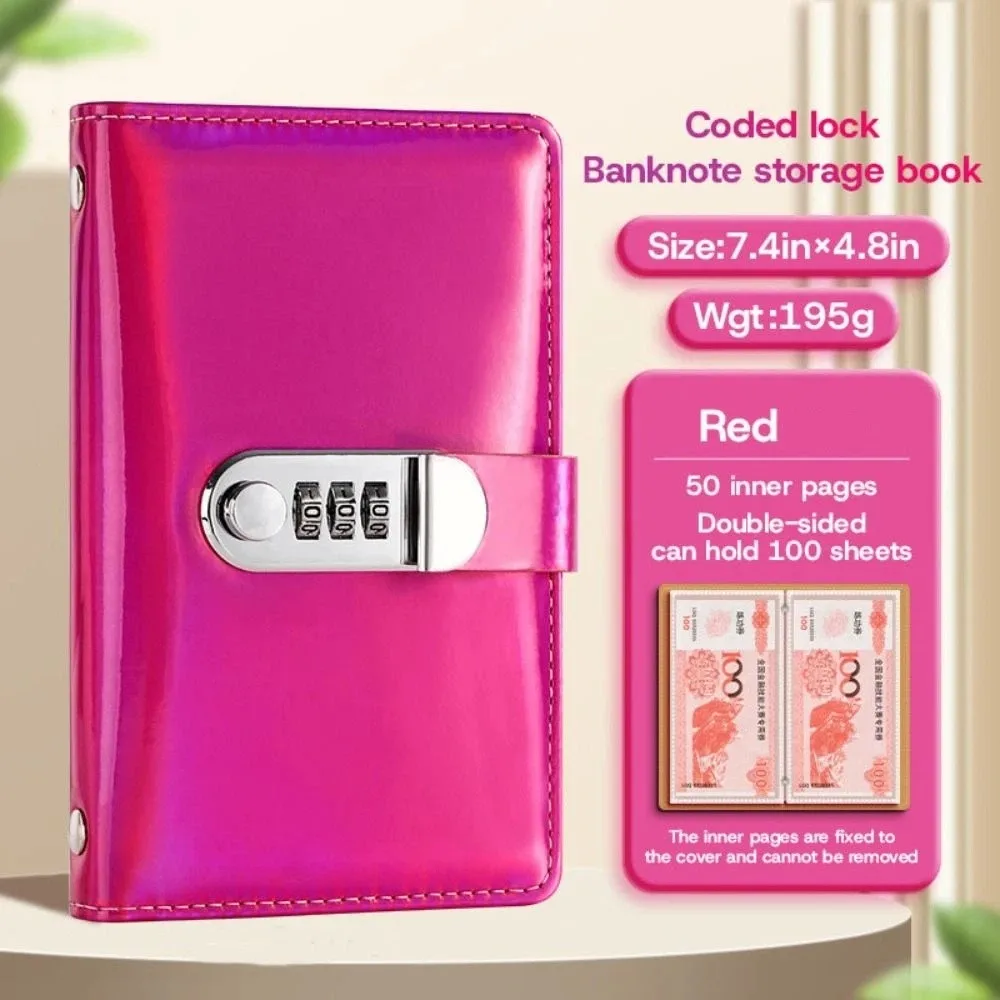 50Sheets Savings Book with Password Lock Laser Dual Sided Budget Binder Portable Refillable Account Book New Year's Gift