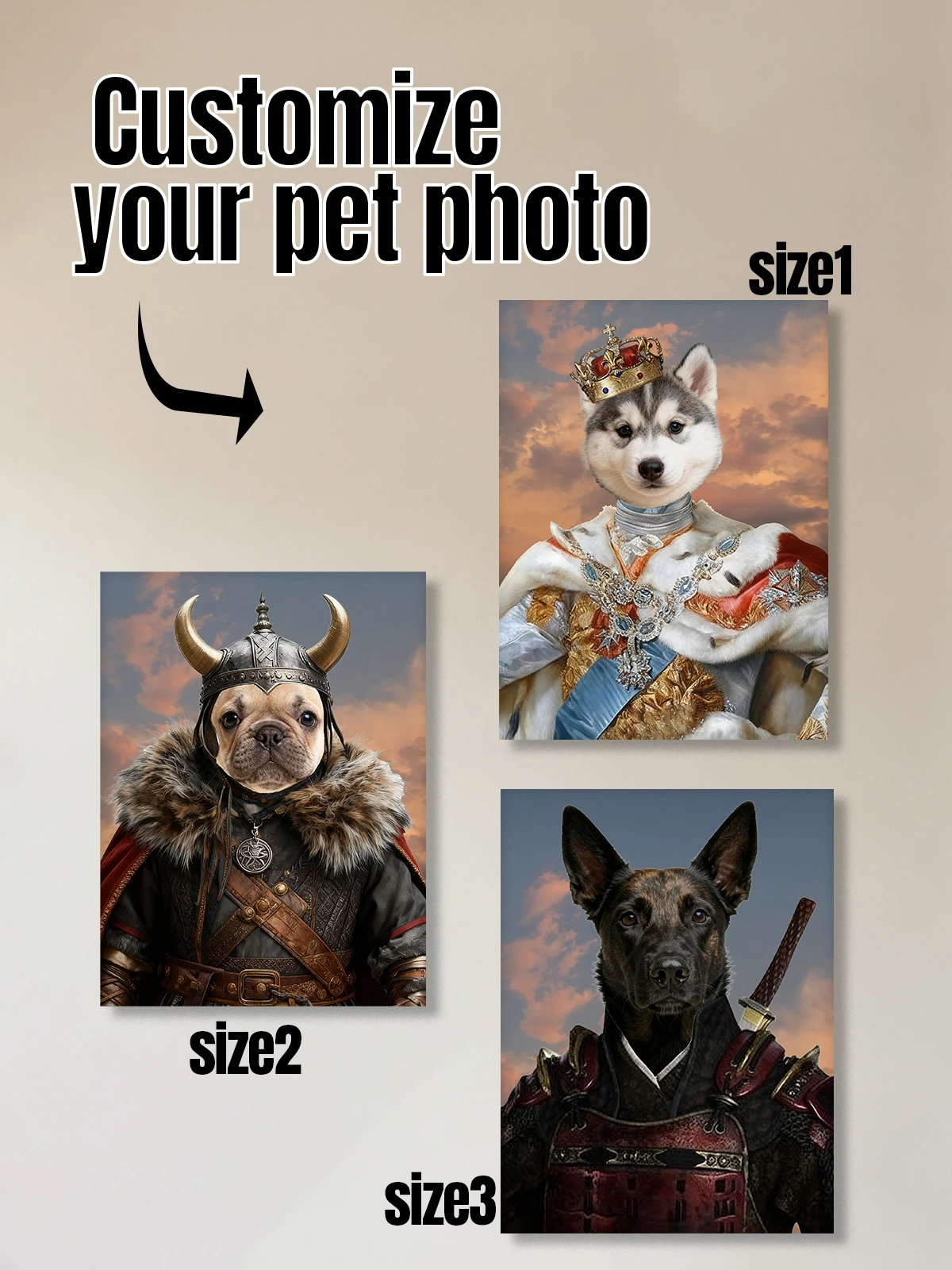 تخصيص قماش اللوحة صورة ملكية |   كلب الملك القط الحيوانات الأليفة الملكية |   ملصق حيوان عصر النهضة لتزيين الهدايا الشخصية
