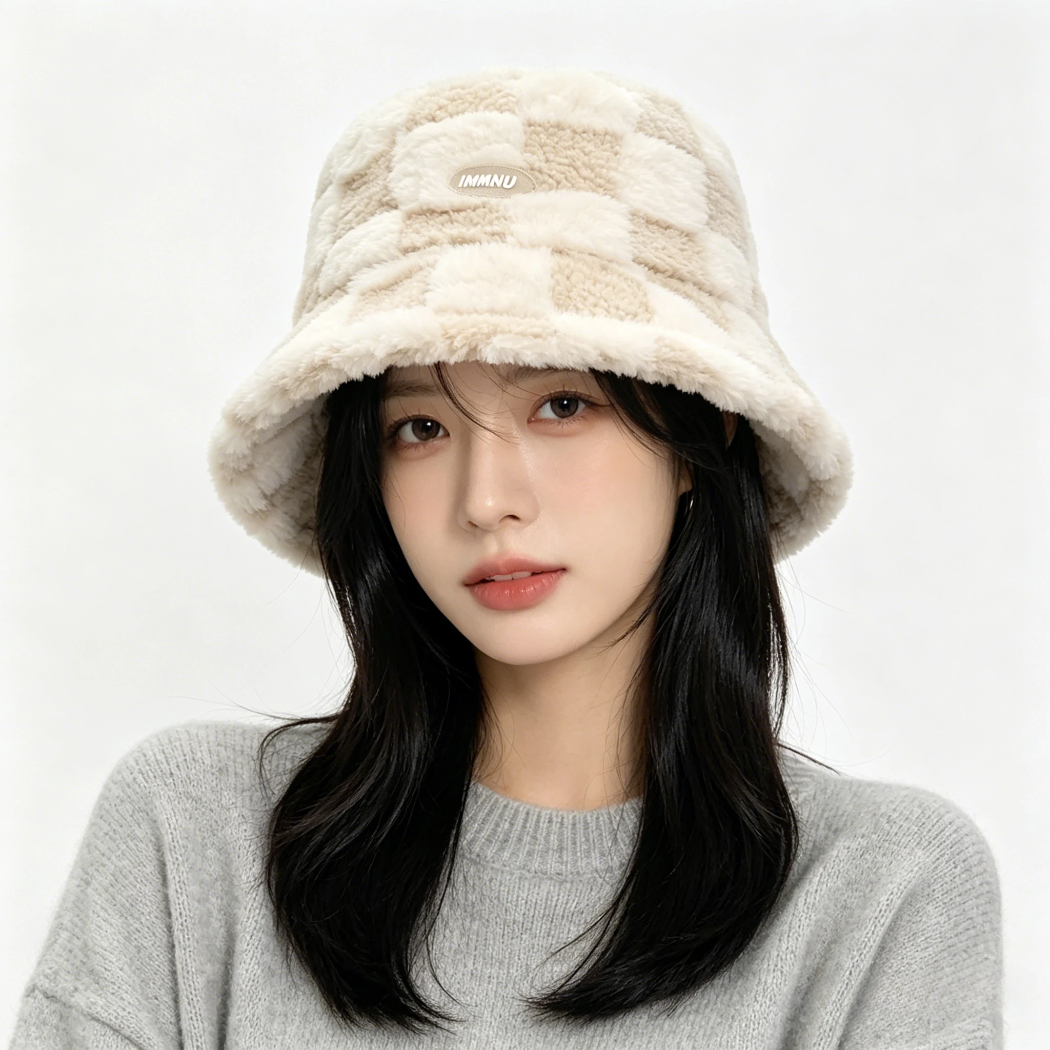Grid Patterned Fisherman Hat for Women, Warm Internet Celebrity, Basin Hat, Letter Bucket Hat, Highlighting Small Face