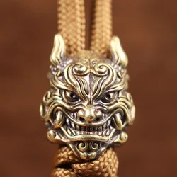 Mahakala Head Sculpture Brass Knife Beads EDC Outdoor DIY Paracord Accessories Handmade Woven Bracelet Lanyard Pendants Hangings