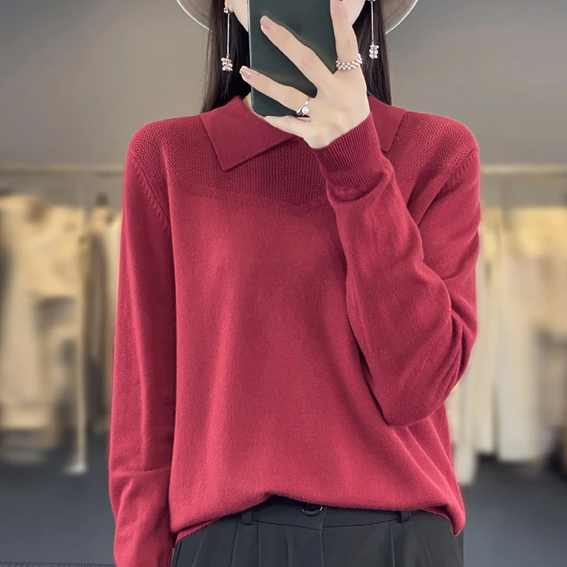 

2023 Autumn And Winter New Knitwear Women's Doll Neck Long Sleeve Solid Loose Solid Cut Out Splice Simple Fashion Style Knitwear