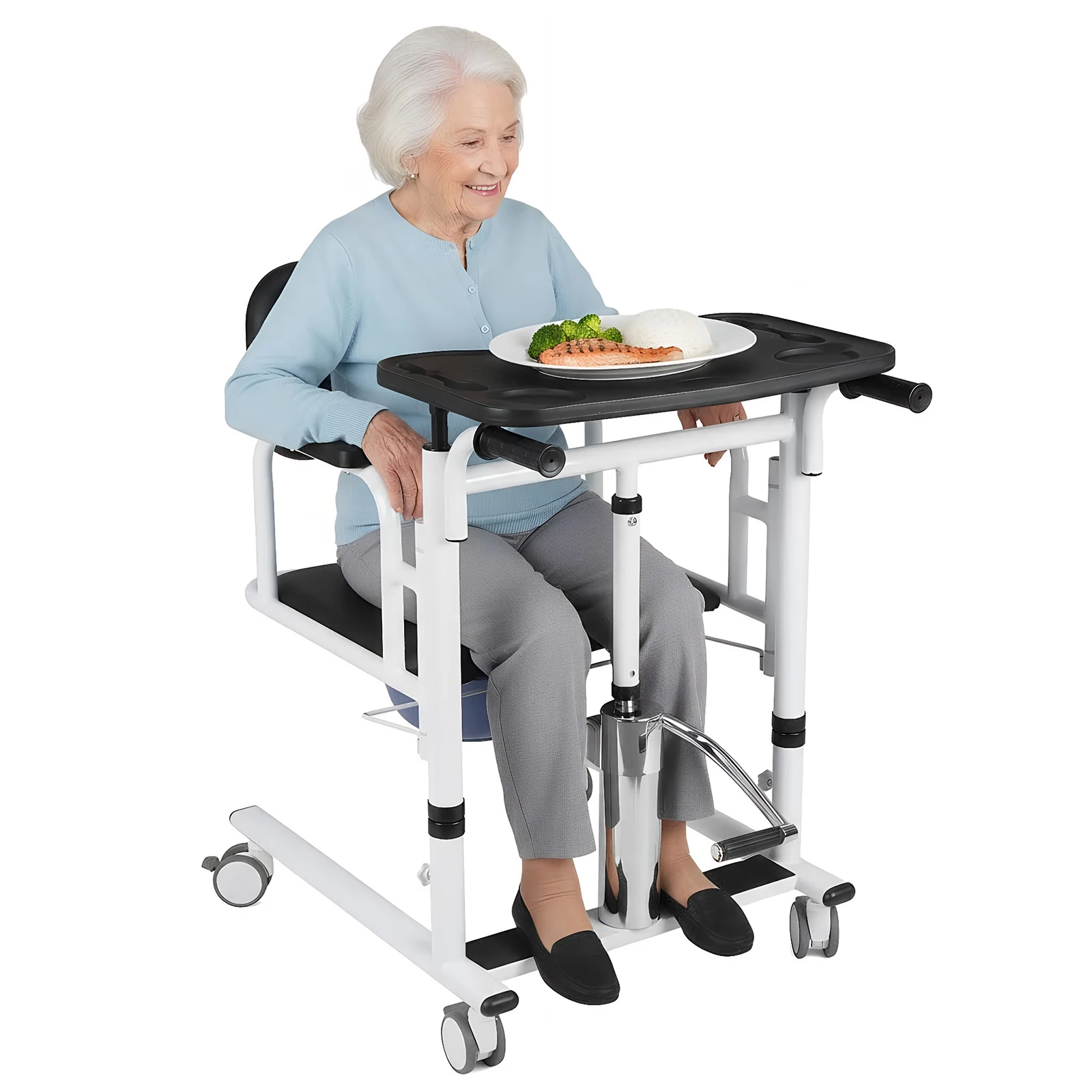 

Bed To Toilet Transfer Lifting Chair with Caster Hydraulic Commode Wheelchair 300LBS Load Capacity for Senior Adults Handicapped