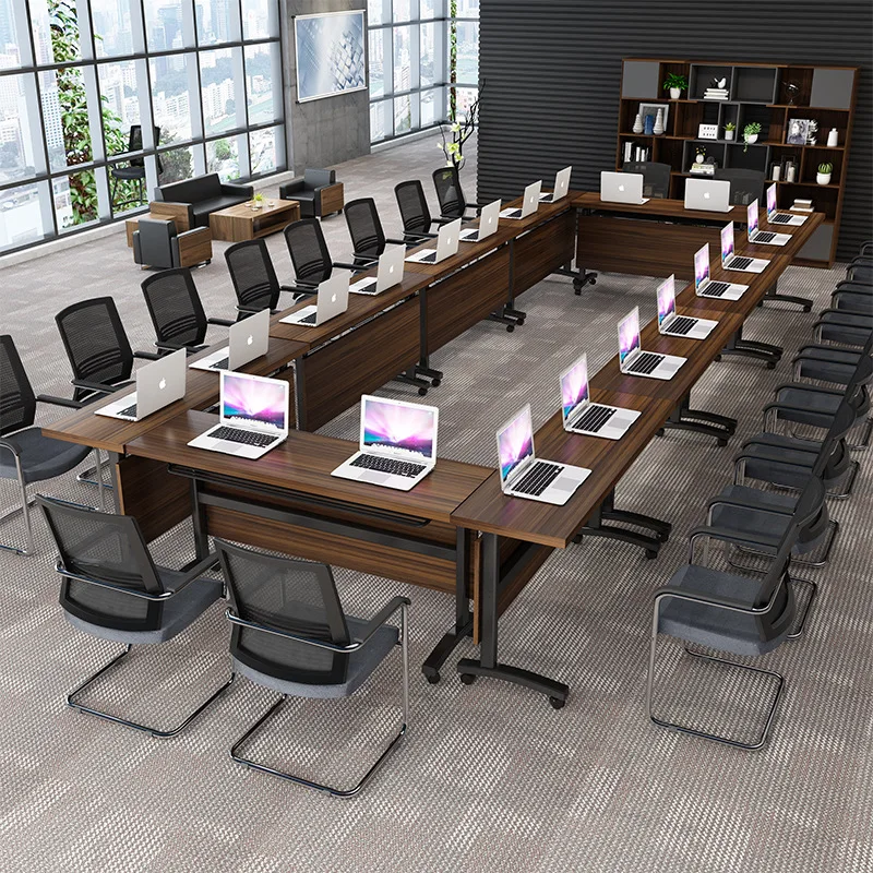 Office folding conference table combination: double desk, educational training flip table, mobile splicable long strip table