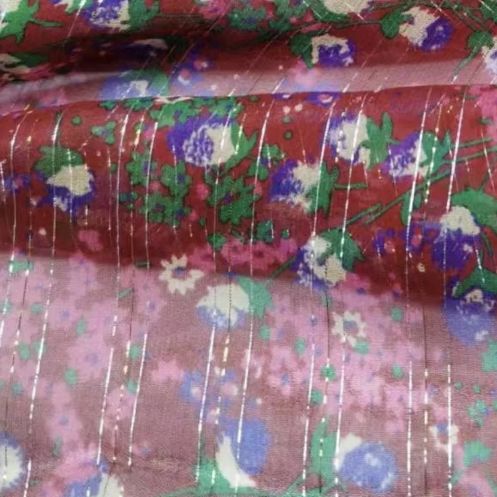 Attractive Beautiful Floral Printing Design Top Quality Cheap Price Soft Feeling Crinkle Silk Metallic Fabric for Lady Dress