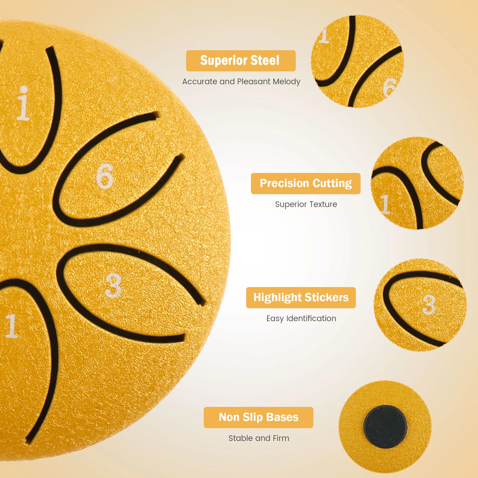 Tambor de língua de aço, design compacto, portátil, fácil de usar, 6 notas, 3 polegadas, instrumento de percussão musical, tambor de chuva