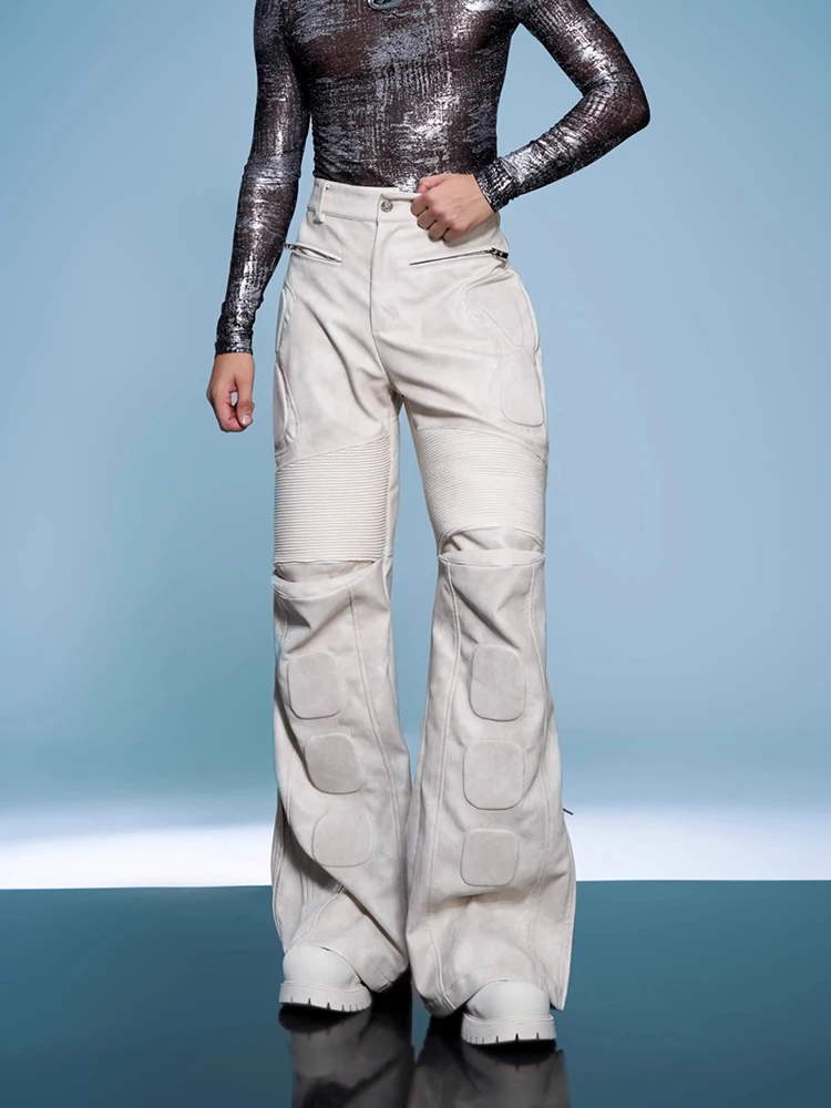 Mauroicardiฤดูใบไม้ผลิฤดูใบไม้ร่วงCool DistressedสีขาวยาวPuหนังตรงกางเกงผู้ชายLuxury Mens Designerเสื้อผ้าStreetwear 2025