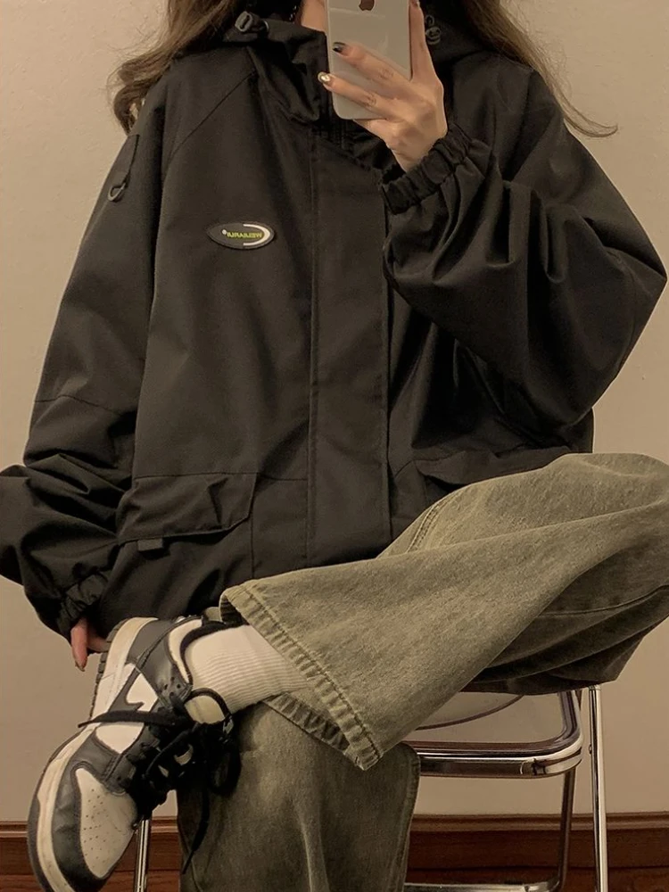 Cargo Hooded Jackets Women Solid Leisure Classic Couple Designed Baggy Japanese Style All-match Stylish Graceful Basic Seductive