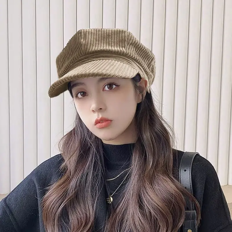 Vintage Women Corduroy Hat Newsboy Caps Octagonal Baker Peaked Beret Driving Hat Female Sunscreen Hats Painter Tour Cap