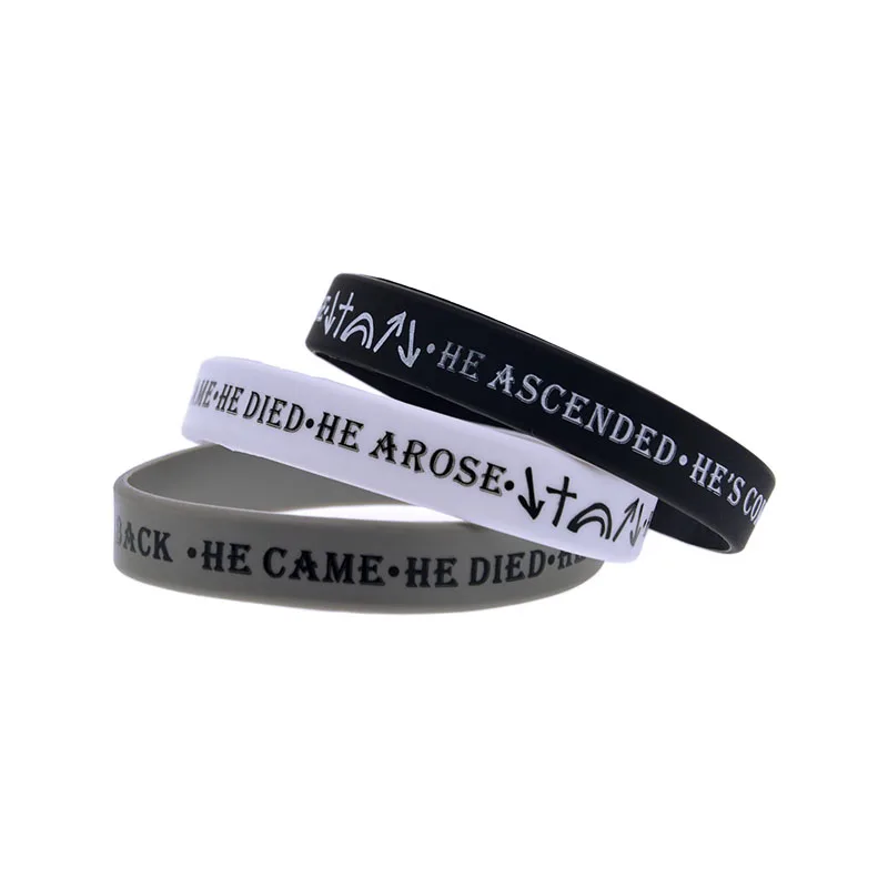 

50 шт. христианские силиконовые браслеты «He Came He Died He Arose» подарочный браслет с принтом Священного Писания для церковных мероприятий